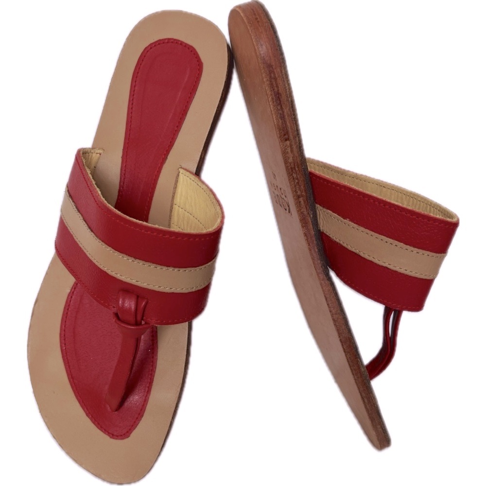 KOBE TOUGH FROM KENYA•RED & TAN OPEN TOE THONG SANDAL•SIZE 41